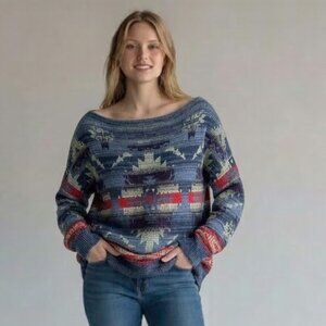 Denim & Supply Ralph Lauren Southwestern Aztec Boat Neck Oversize Sweater XL